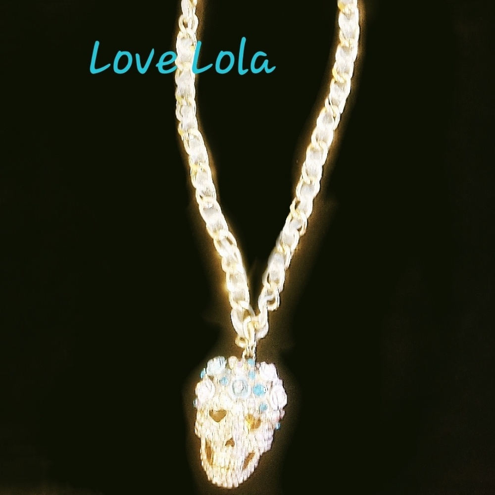 BETSEY JOHNSON PAVE SKULL RIBBON NECKLACE